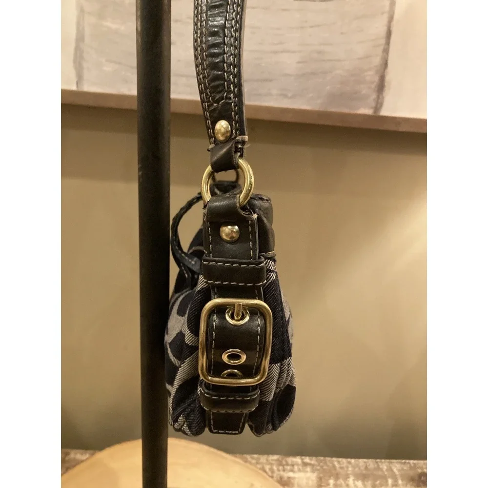 Coach Zoe Mini Blue Denim Signature Jacquard Black‎ Leather Shoulder Bag 41860 - Picture 3 of 11